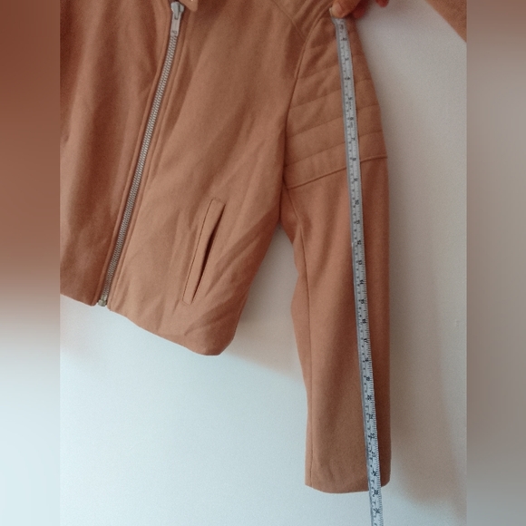 GAP Camel Wool Moto Jacket Crop Biker Jacket Womens Size M - Picture 6 of 8